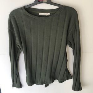 LUSH Army green Ribbed Tie Back Long sleeves Crew Neck Shirt Top Blouse …